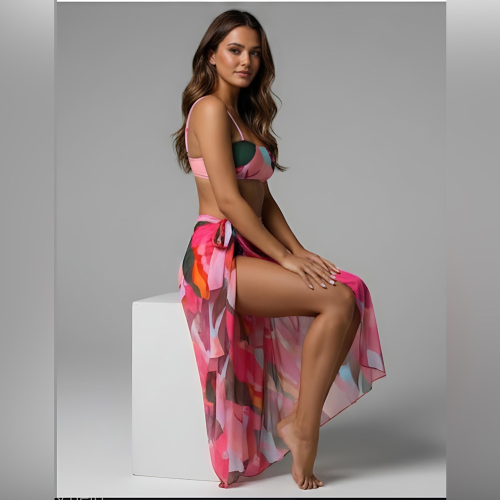 Graphic 3pc Bikini Swimsuit & Beach Skirt - Picture 7 of 10